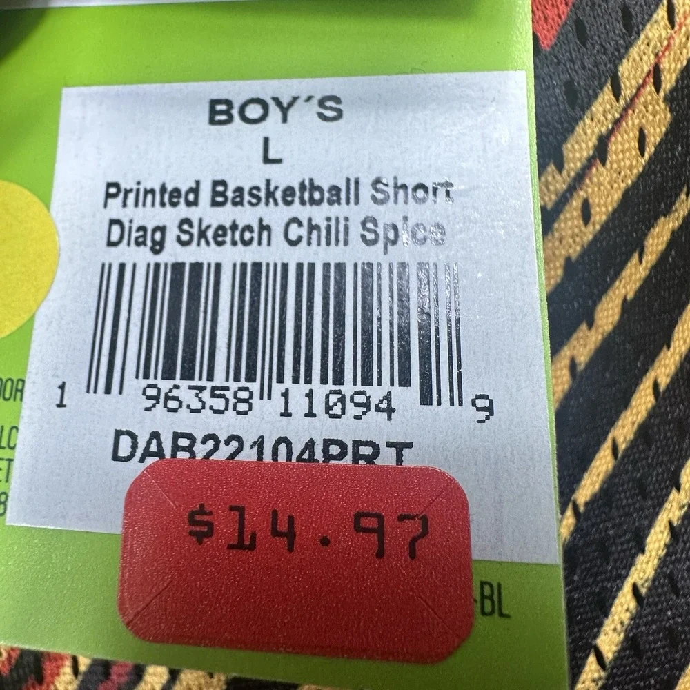 DSG Boys Printed‎ Basketball Shorts Size Large Black Yellow Red Mesh Loose Fit